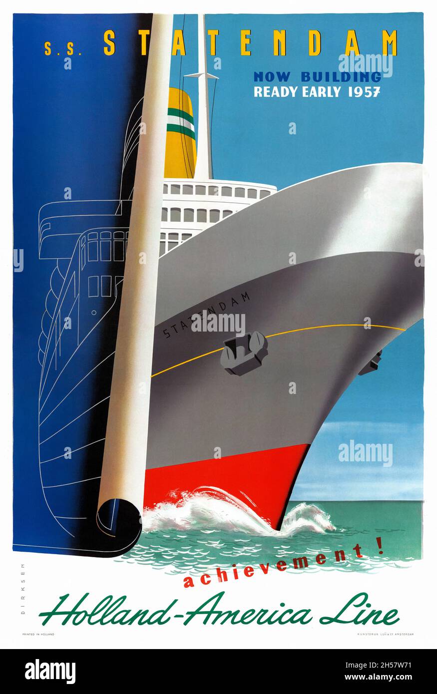 S.S. Statendam Holland-America Line by Reyn Dirksen (1924-1999). Poster published in 1956 in the Netherlands. Stock Photo