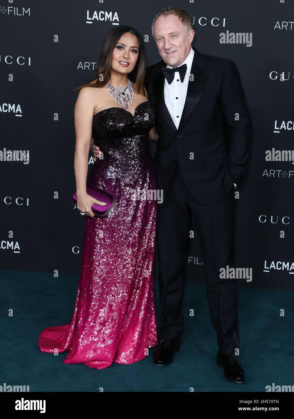 LOS ANGELES, CALIFORNIA, USA - NOVEMBER 06: Salma Hayek Pinault and husband Francois-Henri Pinault arrive at the 10th Annual LACMA Art + Film Gala 2021 held at the Los Angeles County Museum of Art on November 6, 2021 in Los Angeles, California, United States. (Photo by Xavier Collin/Image Press Agency/Sipa USA) Stock Photo