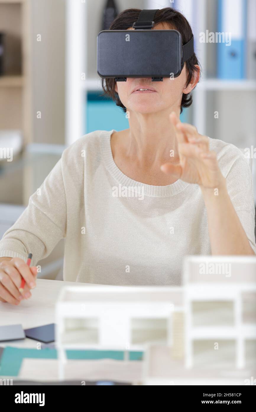 woman using virtual reality glasses Stock Photo