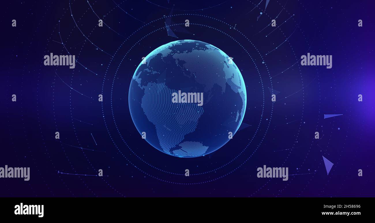 Planet earth floating in a cyberspace abstract background. network connections data concept. Stock Photo