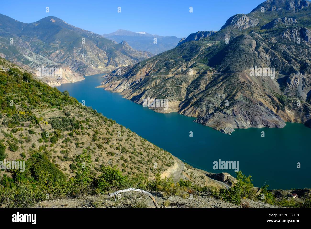 The dam lake of Deriner dam in Artvin province. Stock Photo