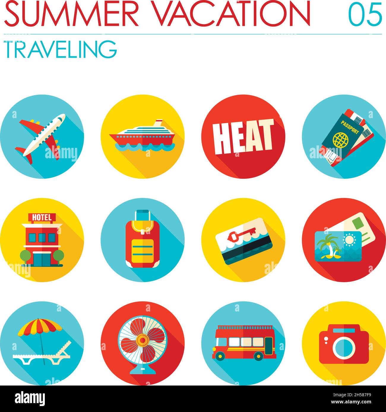 Traveling vector flat icon set. Summer time. Vacation Stock Vector ...