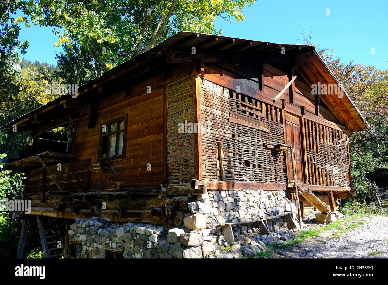 A traditional old wooden house in Ardanuç district of Artvin province Stock Photo