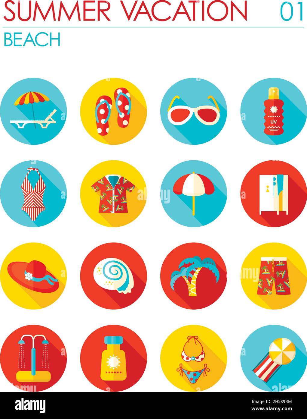 Beach vector flat icon set. Summer time. Vacation Stock Vector Image ...