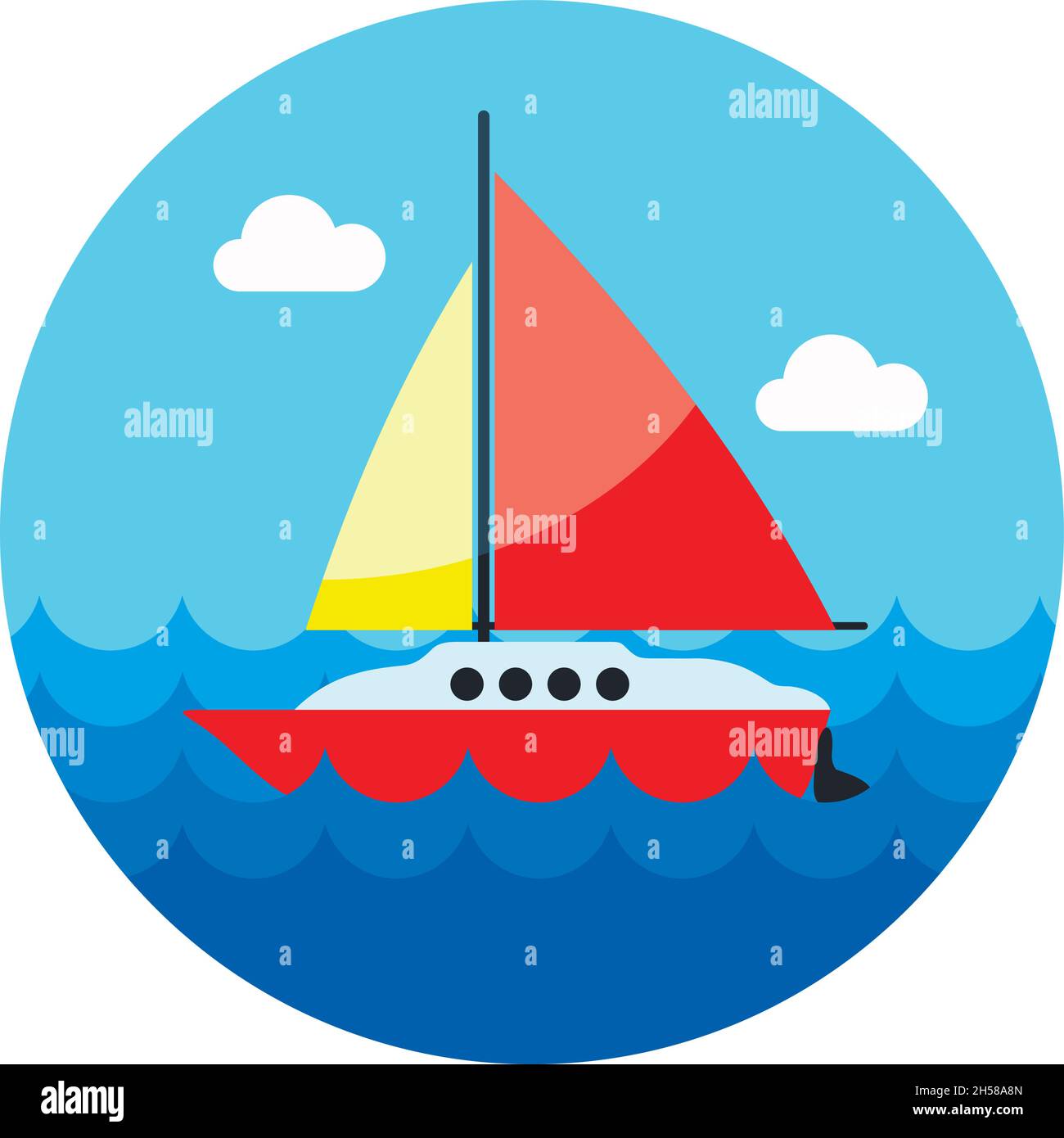 Boat with a Sail vector icon. Beach. Summer. Summertime. Vacation, eps ...