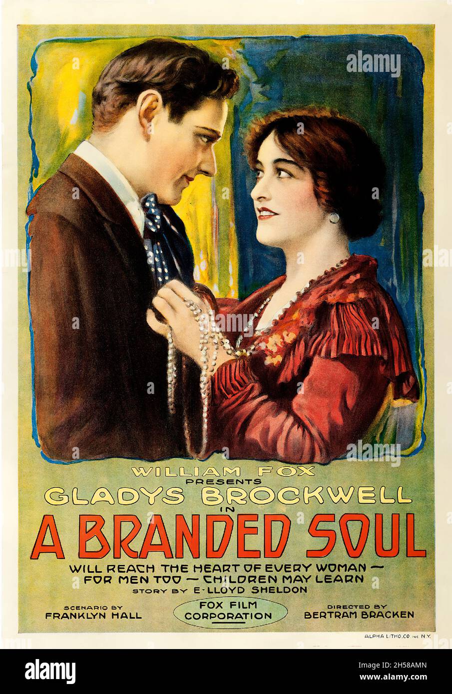 Old and vintage movie / film poster  for the American drama film A Branded Soul (1917) feat. Gladys Brockwell. (William Fox). Stock Photo
