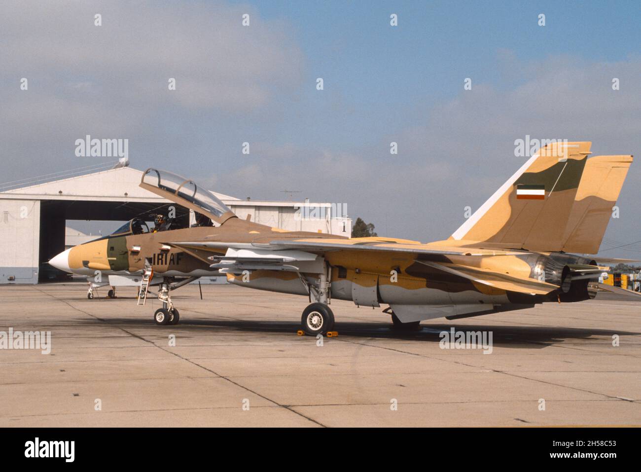 F-14 with Iranian markings on the Top Gun static line at NAS Miramar, San Diego, California. This was the 80th F-14, due to be sent to Iran. Stock Photo