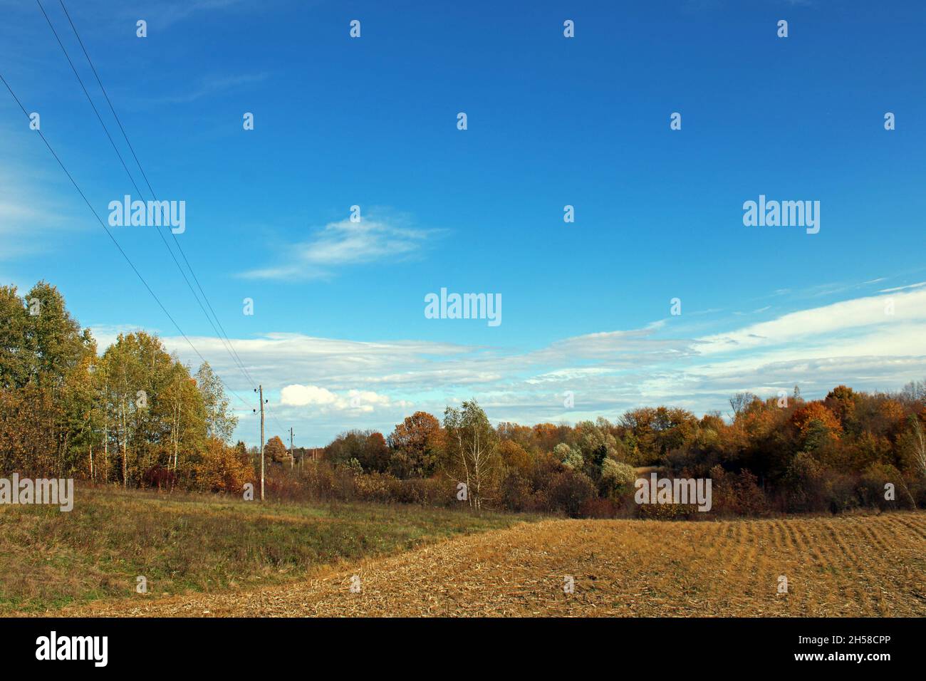 Fields, meadows, vegetation and  forests by autumn, countryside near Zagreb, Croatia Stock Photo