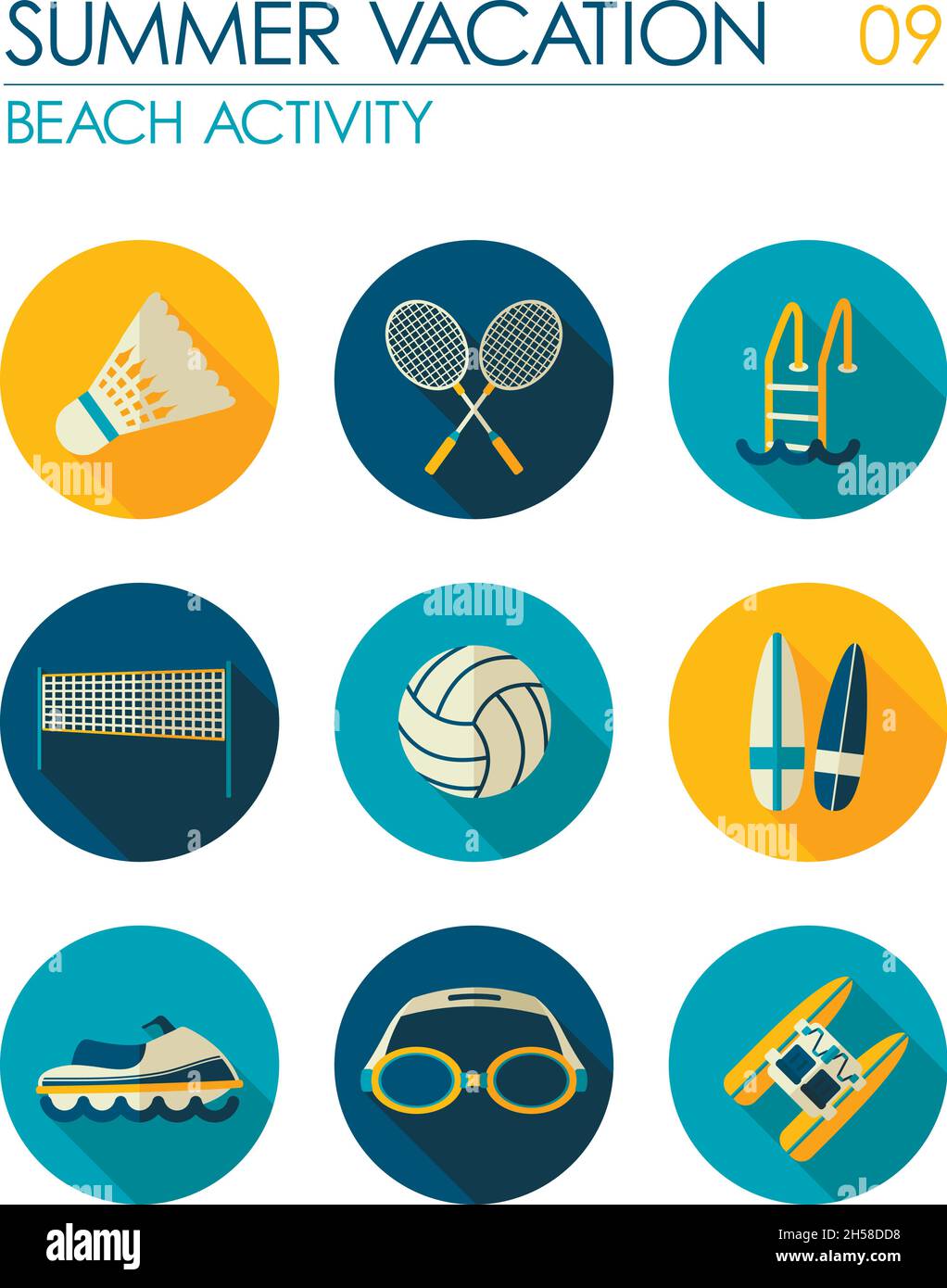 Beach activity vector flat icon set. Summer time. Vacation Stock Vector ...