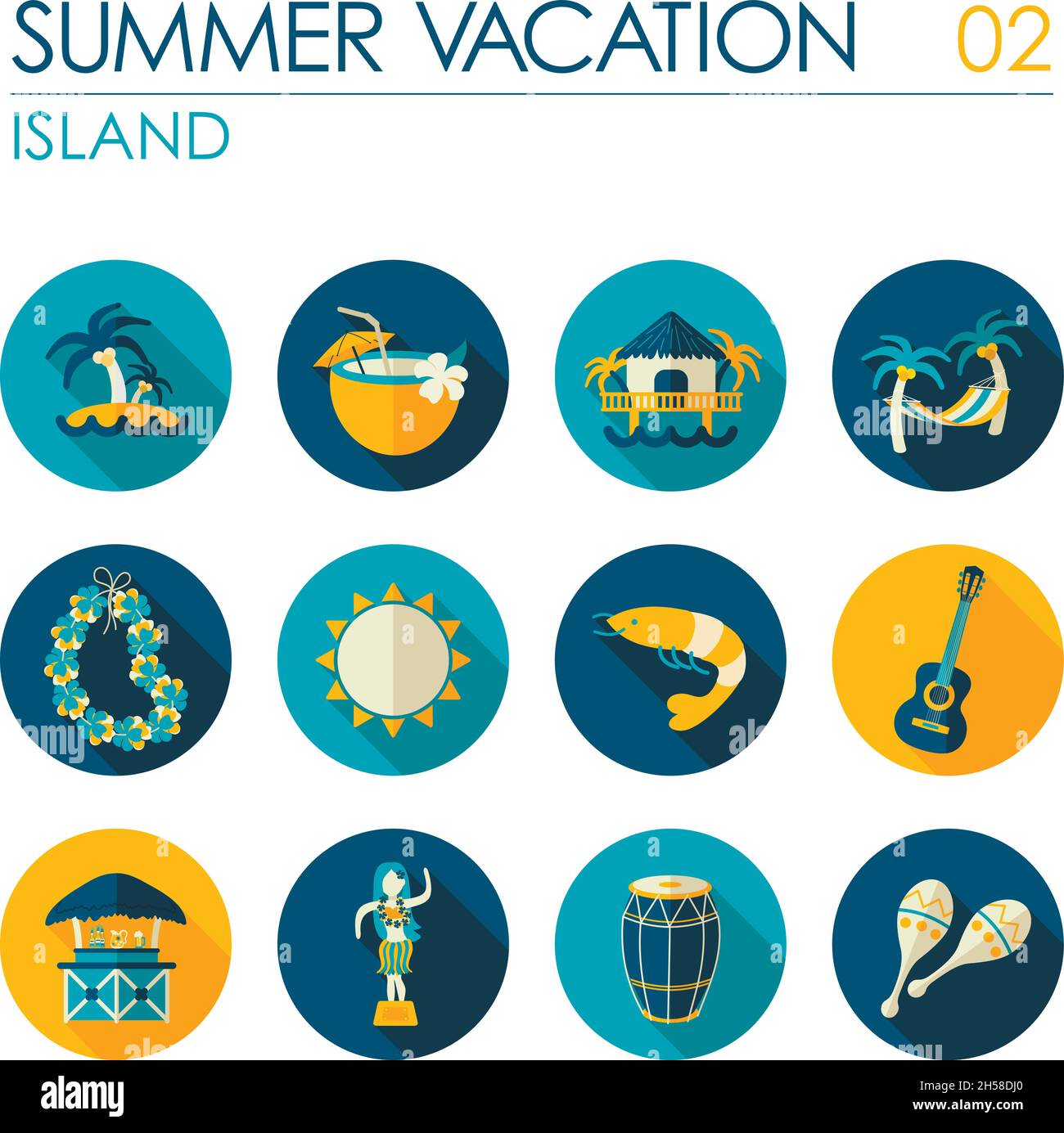 Island beach vector flat icon set. Summer time. Vacation, eps 10 Stock ...