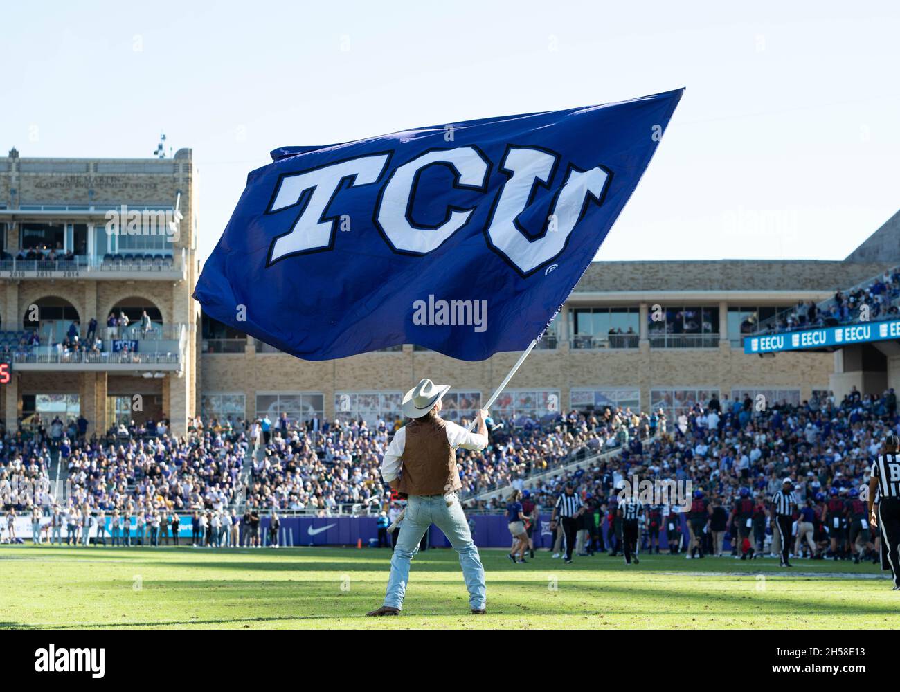 November 6 2021: TCU Horned Frogs ranger holding a flag during the 1st ...