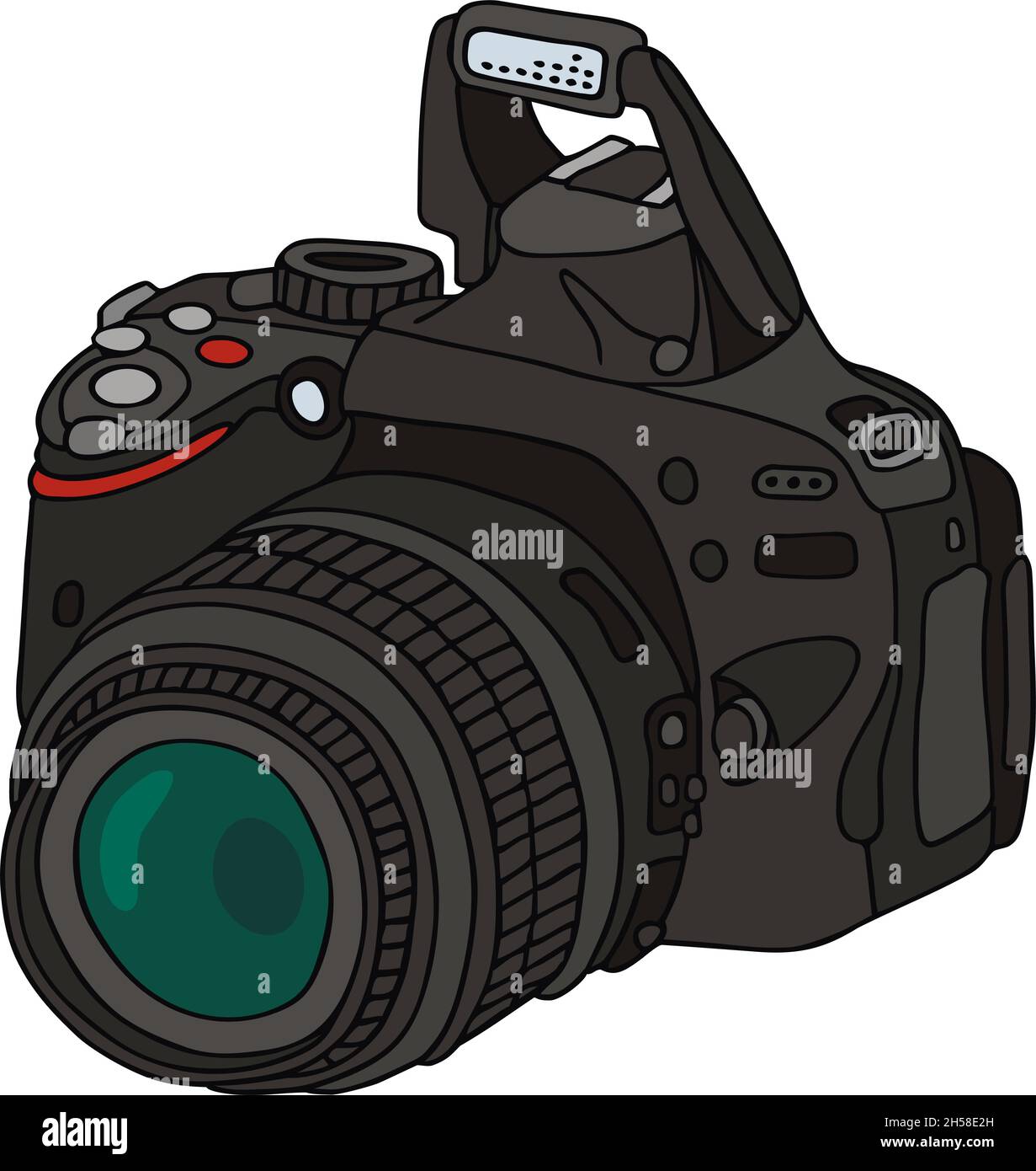 The vectorized hand drawing of a digital photographic camera Stock ...
