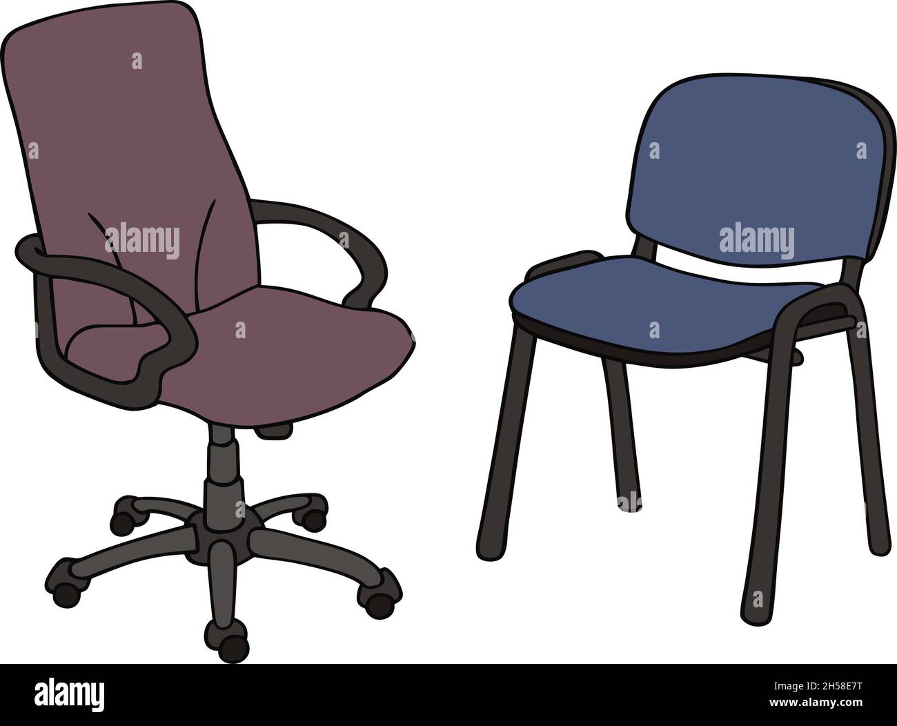 The vectorized hand drawing of two modern office chairs Stock Vector