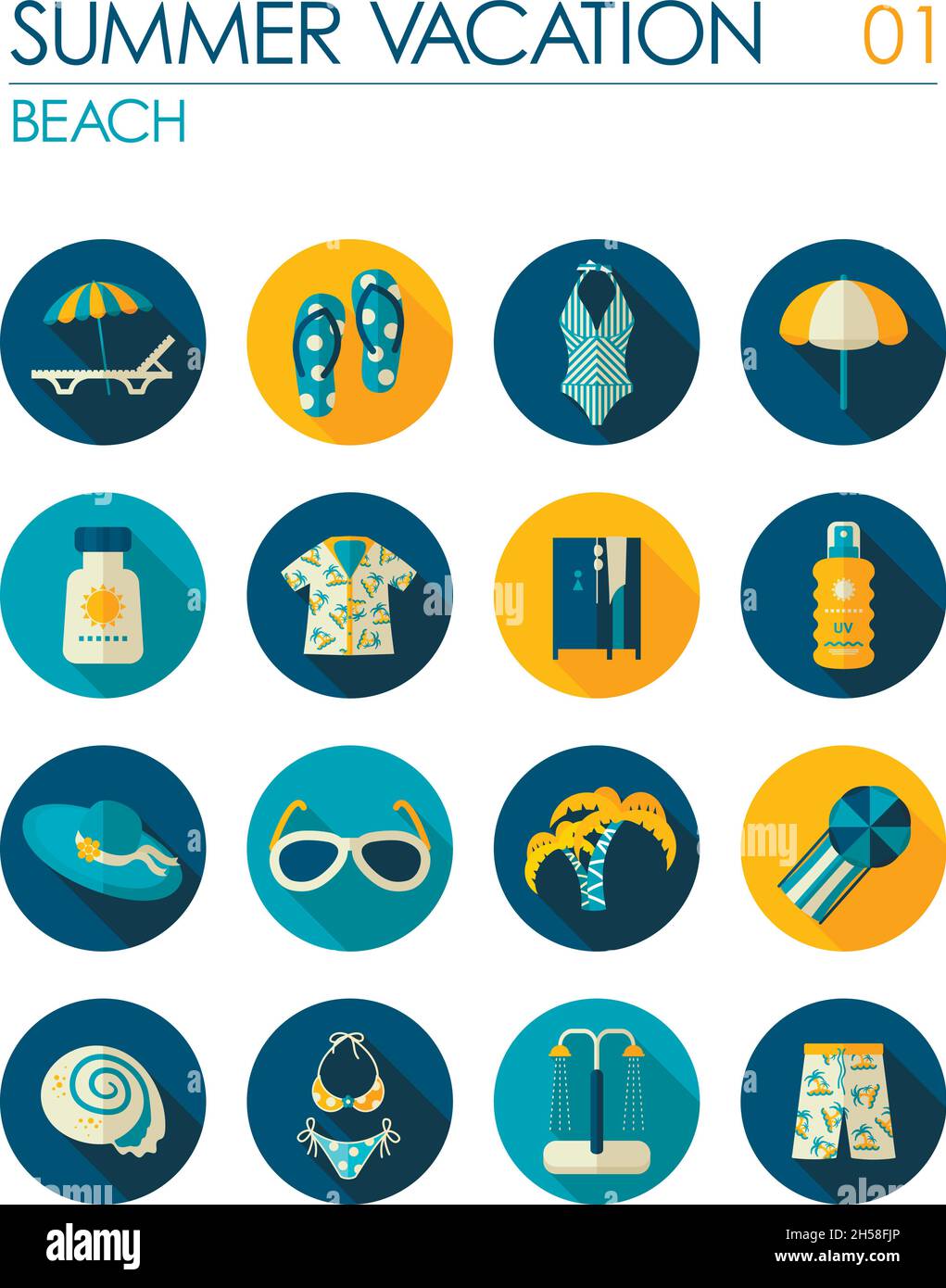 Beach vector flat icon set. Summer time. Vacation Stock Vector Image ...
