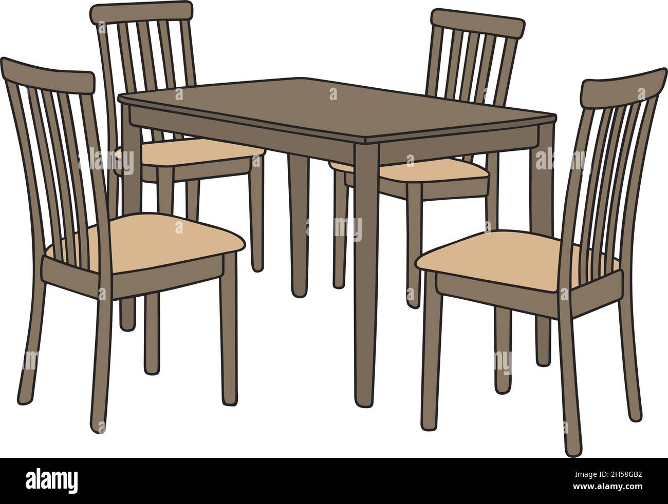 The vectorized hand drawing of the table and four chairs Stock Vector Image  & Art - Alamy