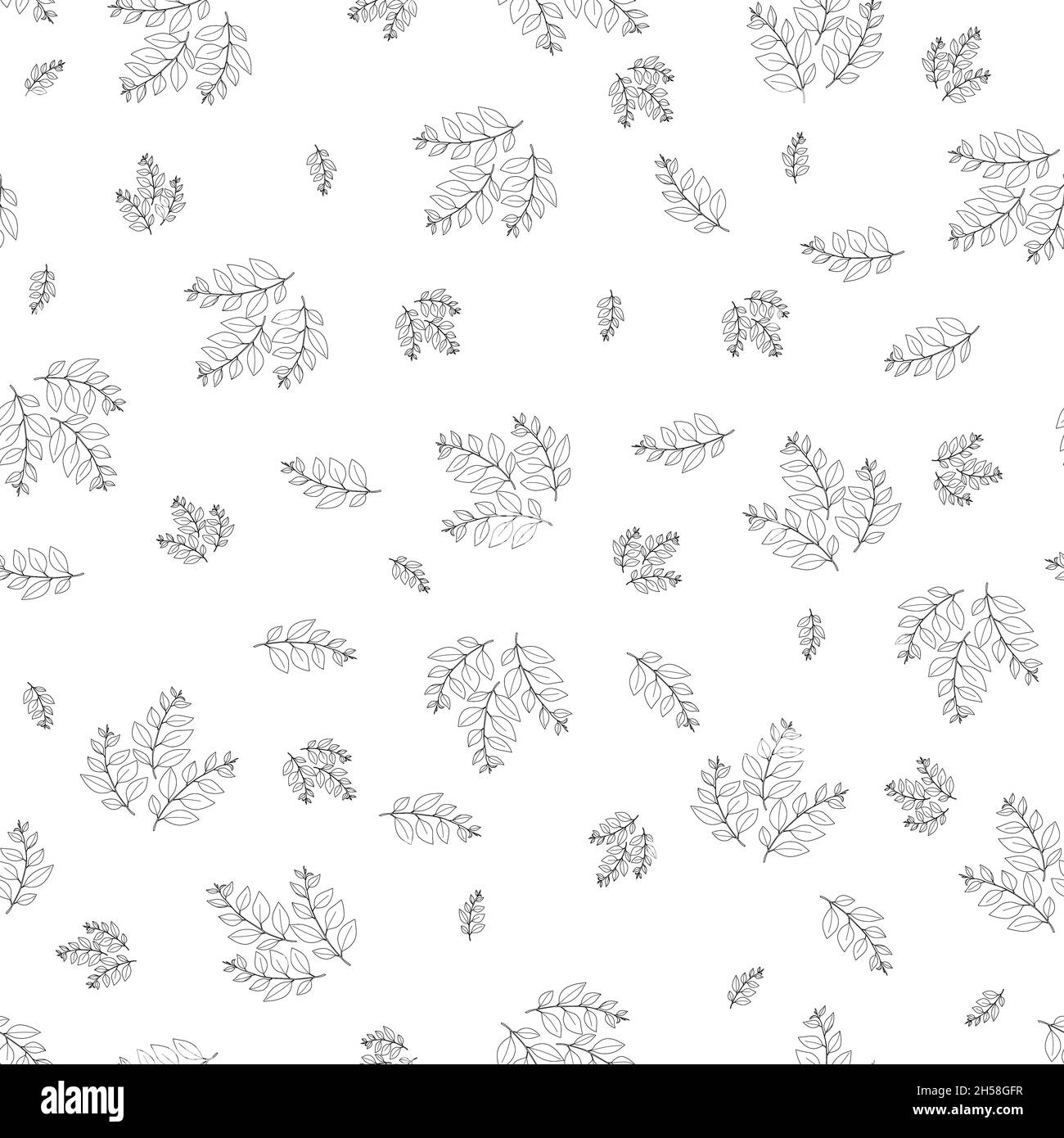 Spring seamless pattern with black and white sprigs. Vector stock illustration for fabric