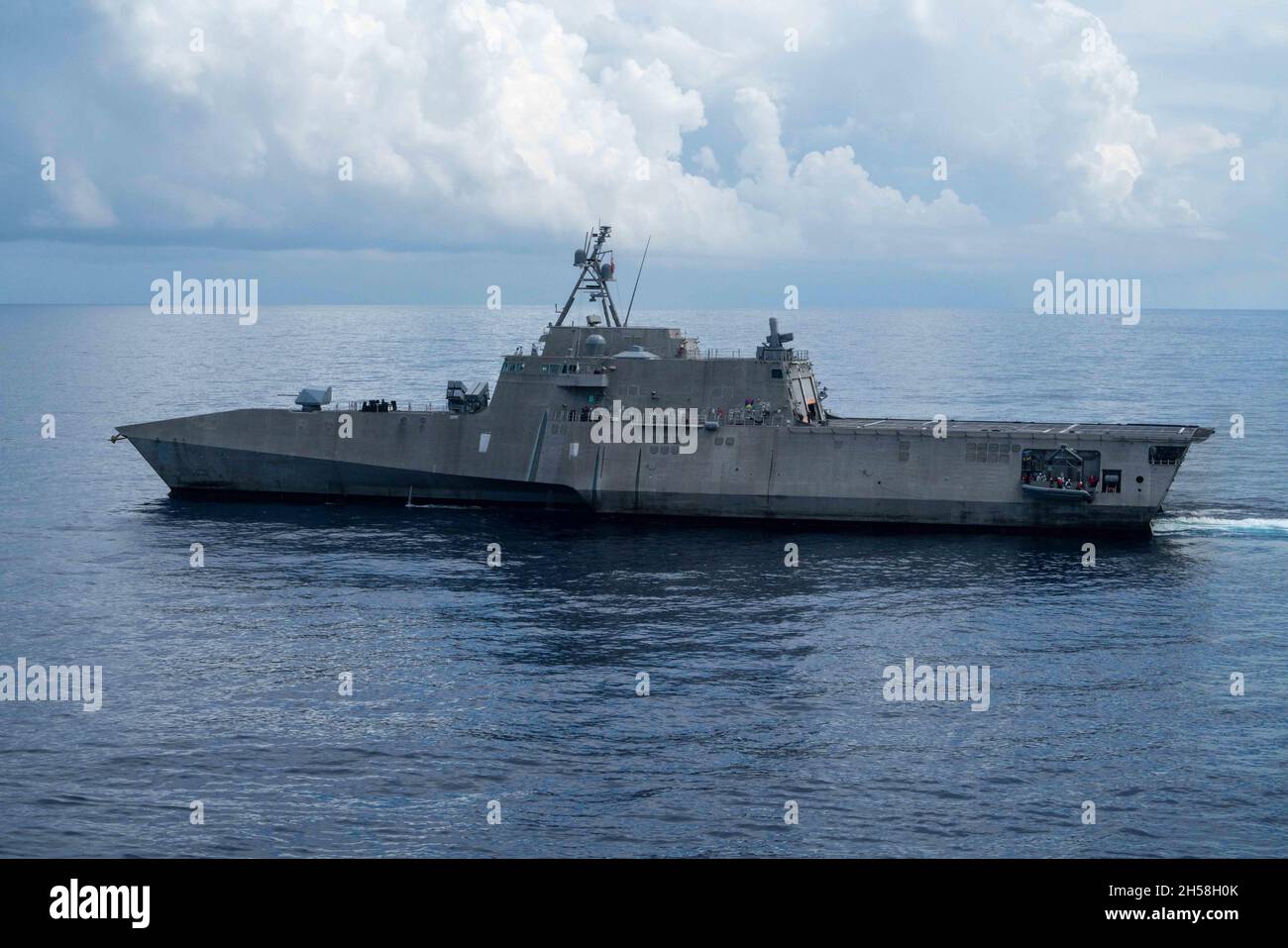 South China Sea, United States. 01 November, 2021. The U.S. Navy Independence-variant littoral combat ship USS Jackson during rigid-hulled inflatable boat search and rescue exercises November 1, 2021 in the the South China Sea.  Credit: MC3 Andrew Langholf/US Navy/Alamy Live News Stock Photo