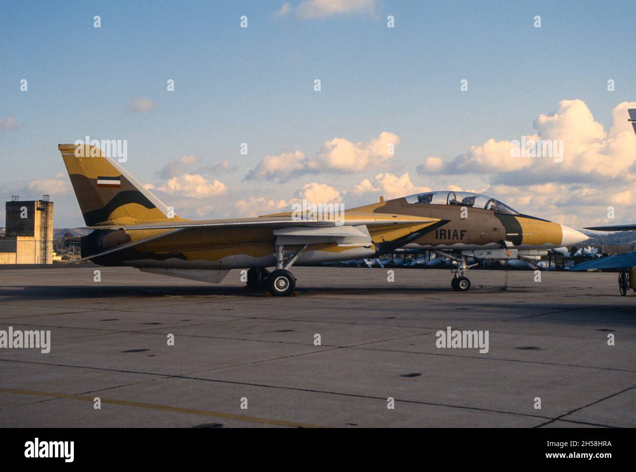 F-14 with Iranian markings on the Top Gun static line at NAS Miramar, San Diego, California. This was the 80th F-14 that was due to be sent to Iran. Stock Photo