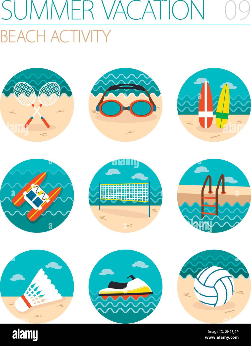 Beach activity vector icon set. Summer time. Vacation, eps 10 Stock ...