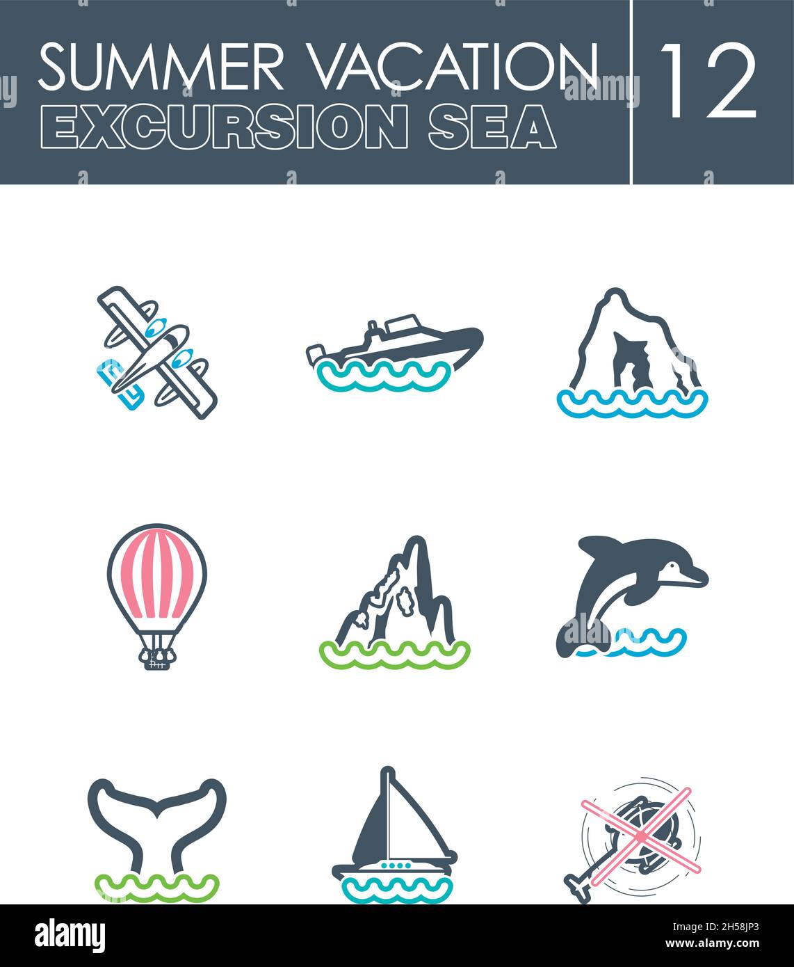 Excursion sea outline vector icon set. Summer time. Vacation, eps 10 ...