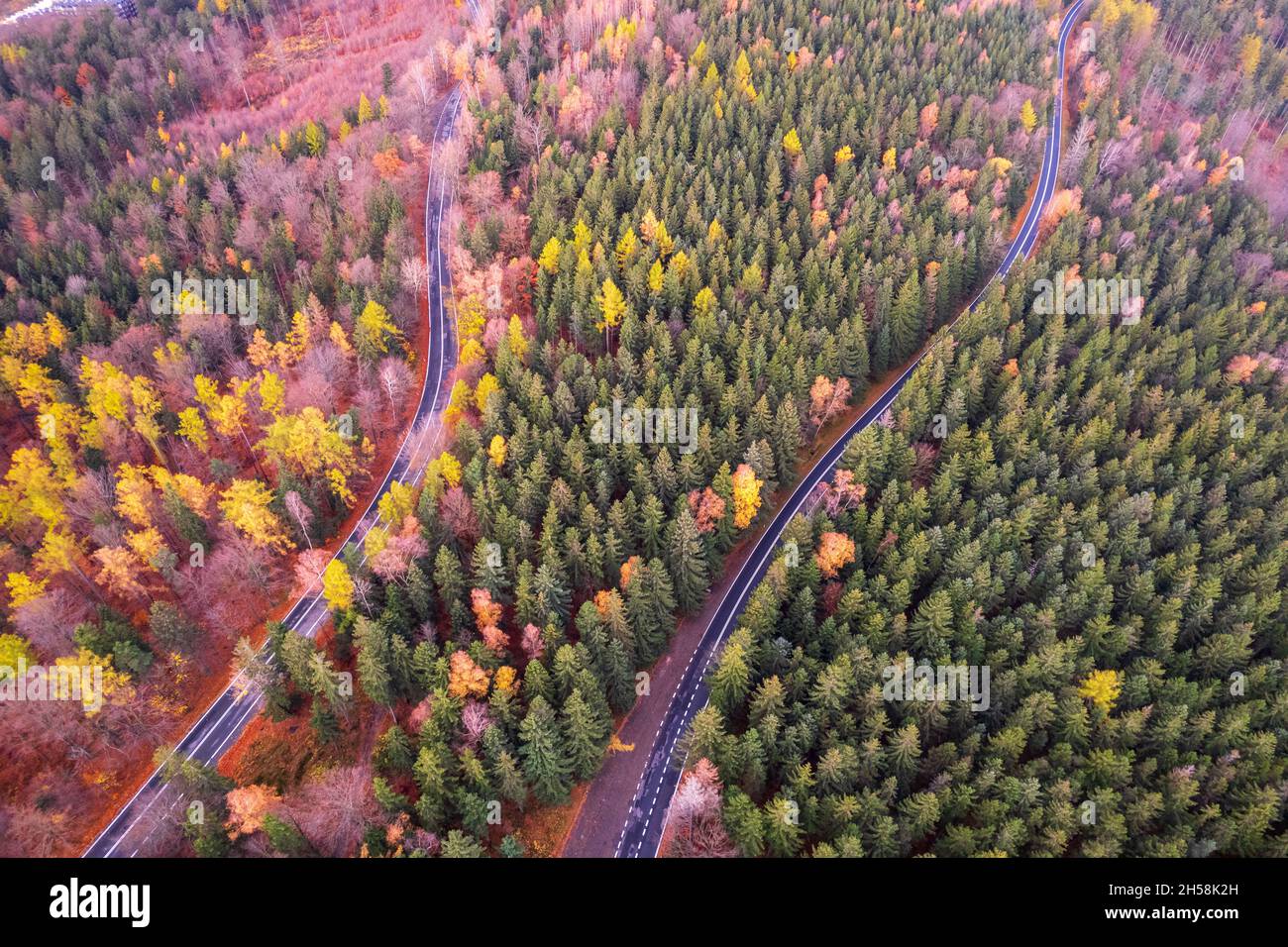 Aerial view of road in Polish mountains Karkonosze Stock Photo