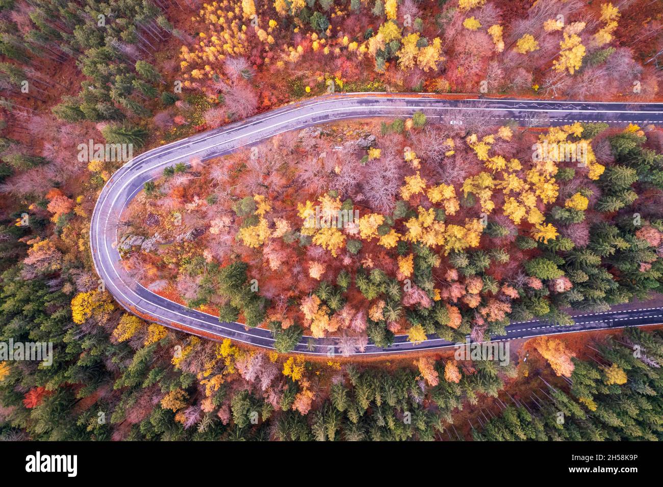 Aerial view of road in Polish mountains Karkonosze Stock Photo