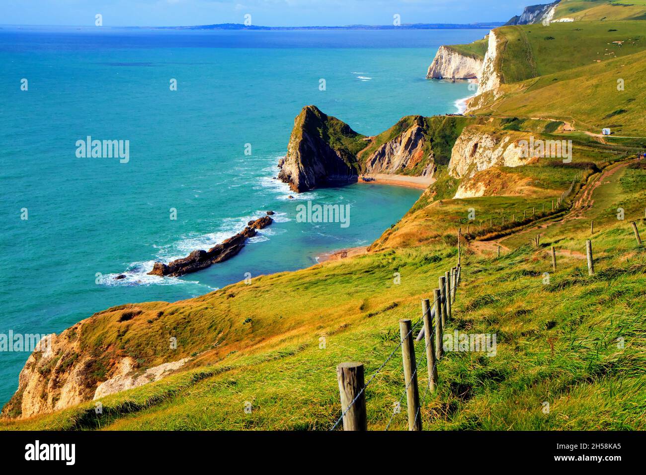 Dorset coast view to Durdle Door Jurassic coastline England UK Stock Photo