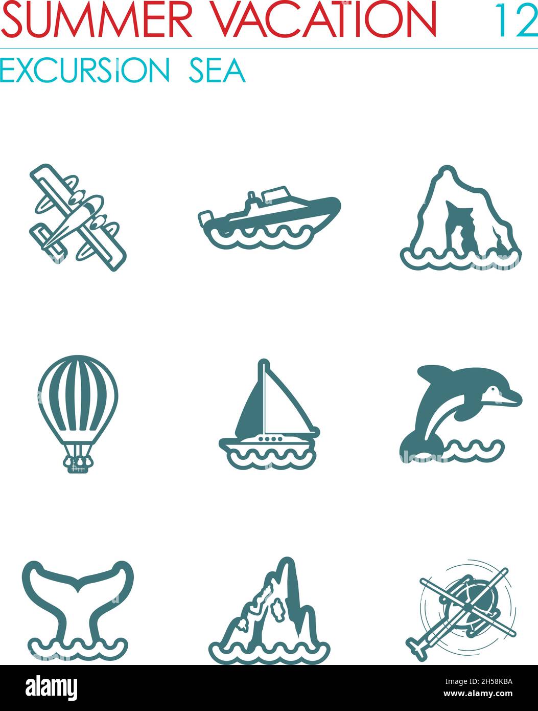 Excursion sea outline vector icon set. Summer time. Vacation, eps 10 ...