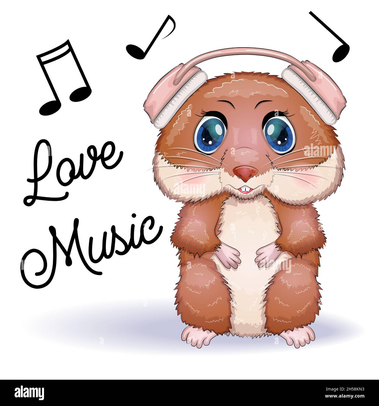 Cute cartoon character of a hamster wearing headphones and singing a song,  funny brown rodent animal pet on a white background Stock Vector Image &  Art - Alamy