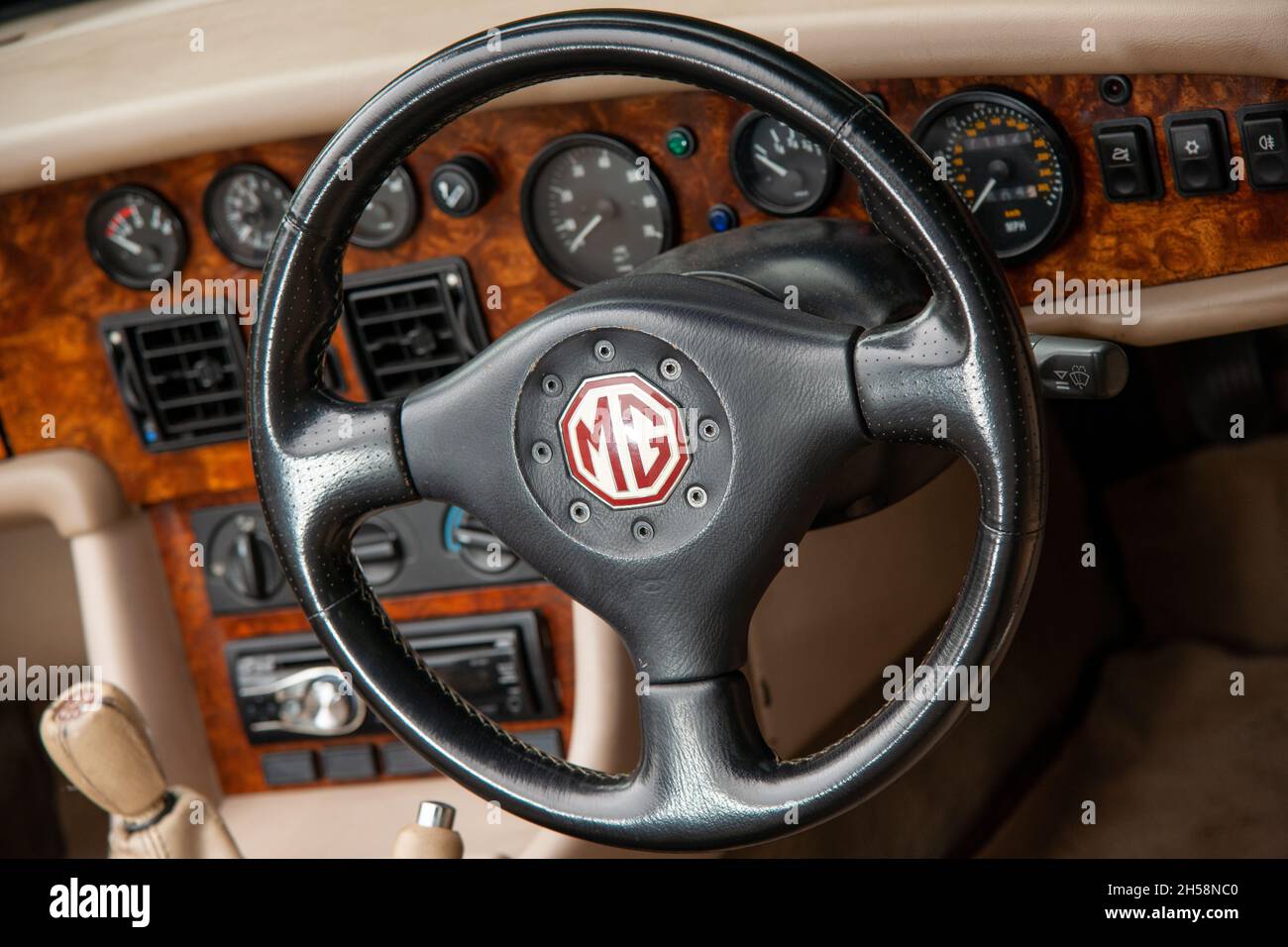 Mg steering wheel dashboard classic hires stock photography and images