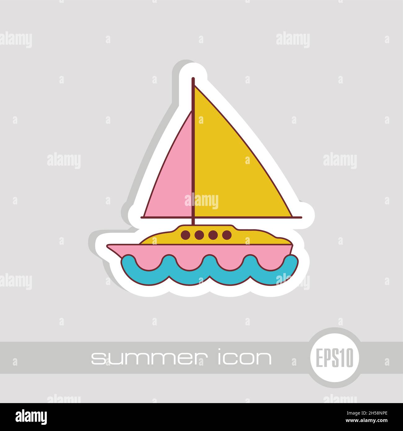 Boat with a Sail vector icon. Beach. Summer. Summertime. Vacation, eps ...