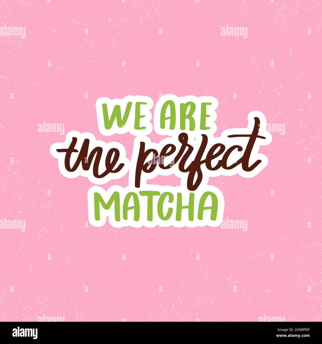 Cute matcha cup and macaron illustration with text Stock Vector