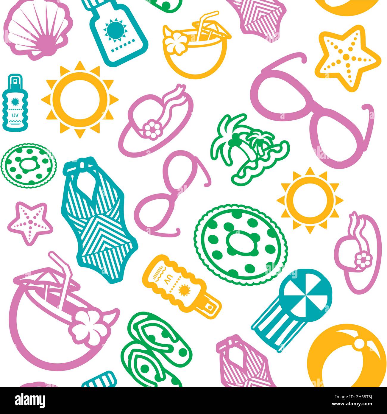 Summer vector seamless pattern with beach accessories. Beach. Summertime. Holiday. Vacation Stock Vector