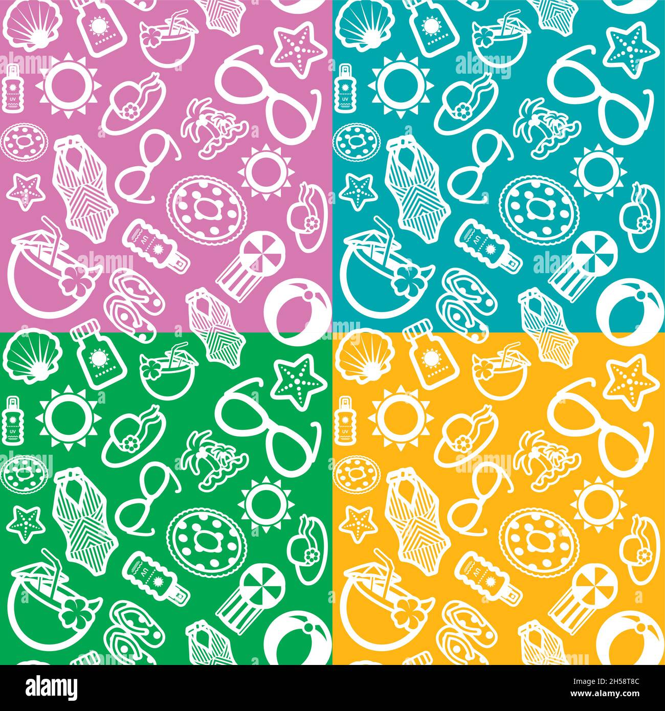 Summer vector seamless pattern with beach accessories. Beach. Summertime. Holiday. Vacation Stock Vector