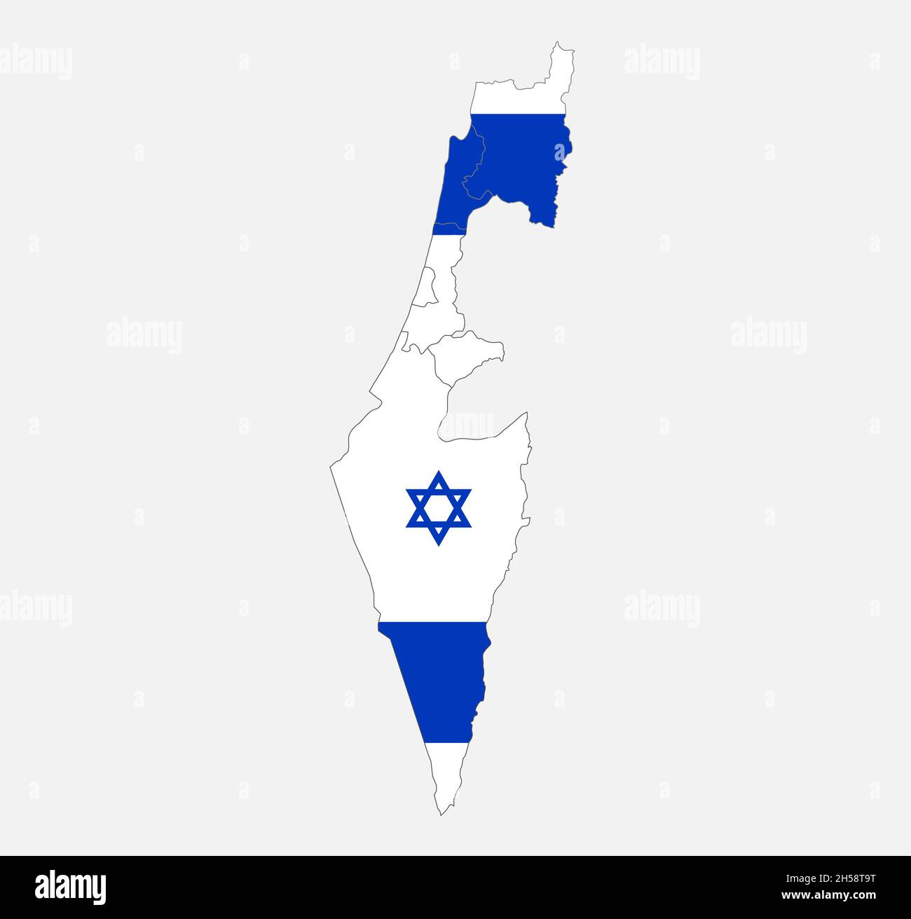 Map of the Israel in the colors of the flag with administrative ...