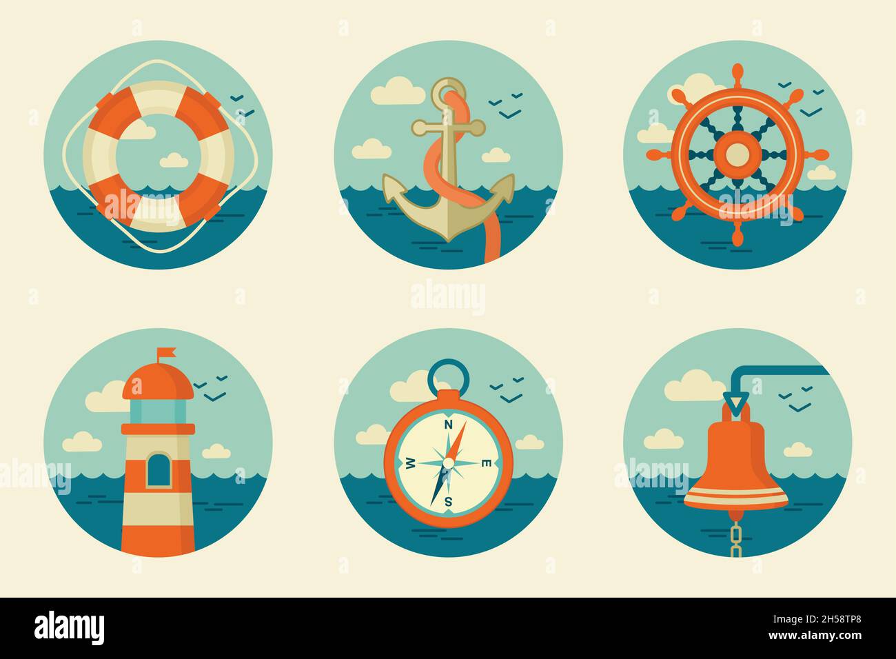 retro marine icons vector set eps 10 Stock Vector Image & Art - Alamy