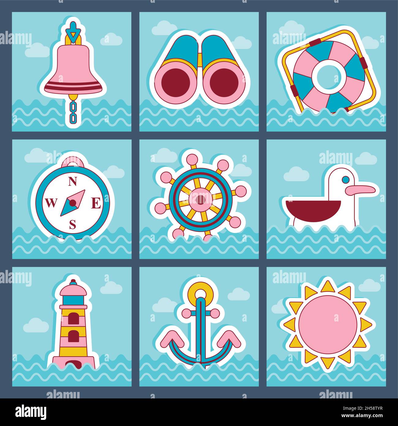 Marine flat icons set, vector illustration eps 10 Stock Vector