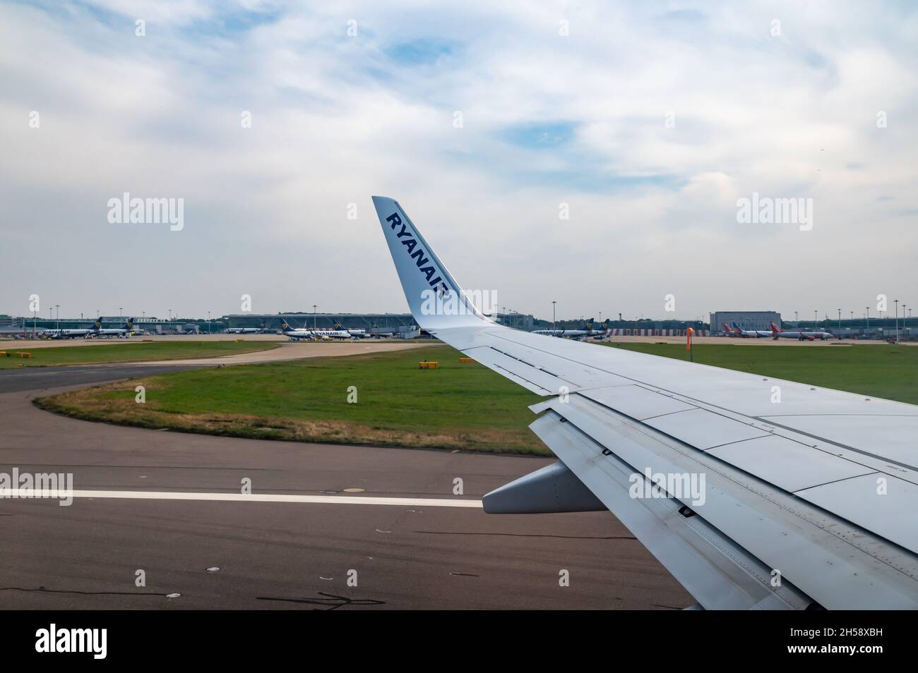 06/09/2021. Stansted Airport, UK. Ryanair airplane ready for departure