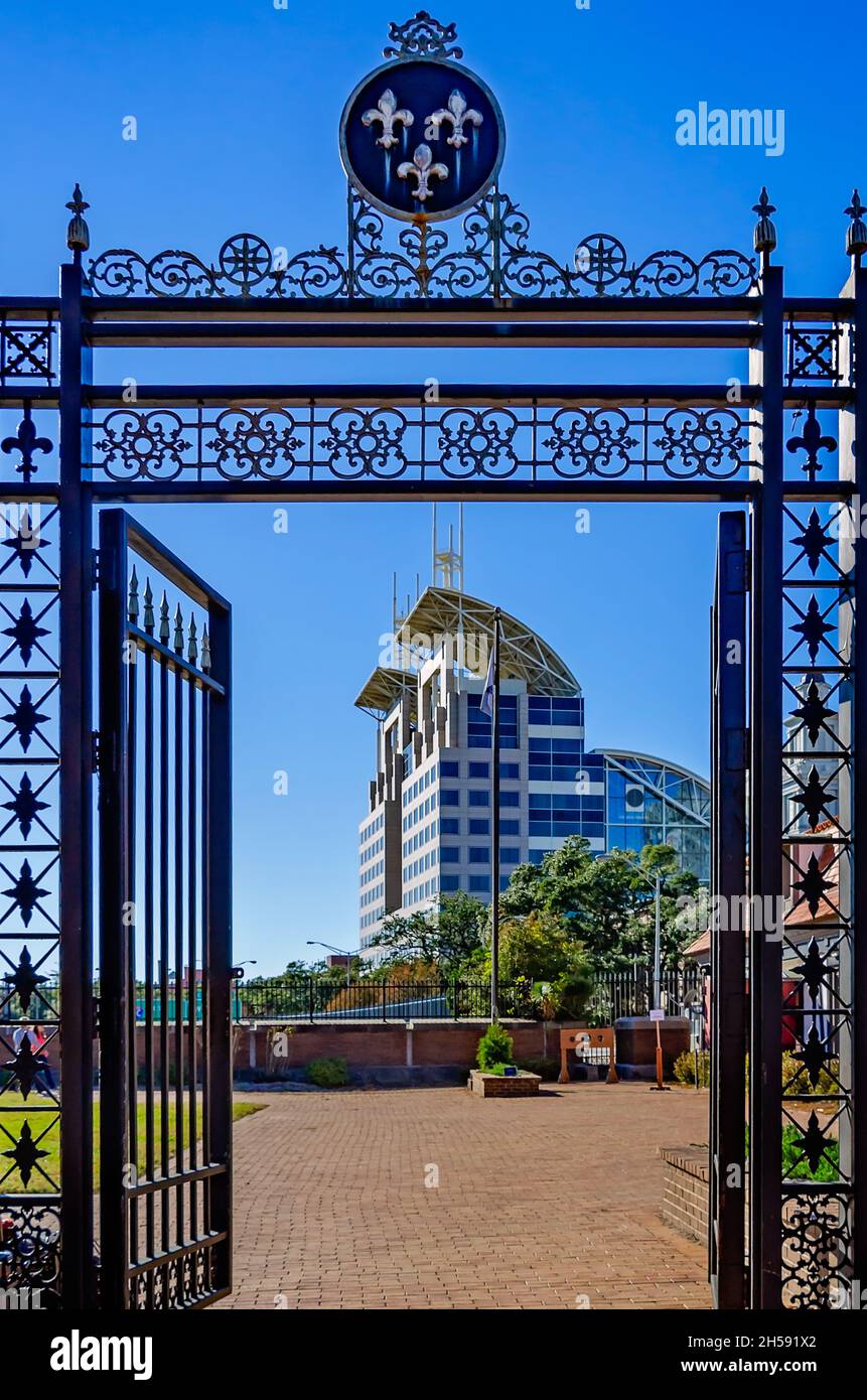 Government Plaza is pictured through the gates of the Fort of Colonial