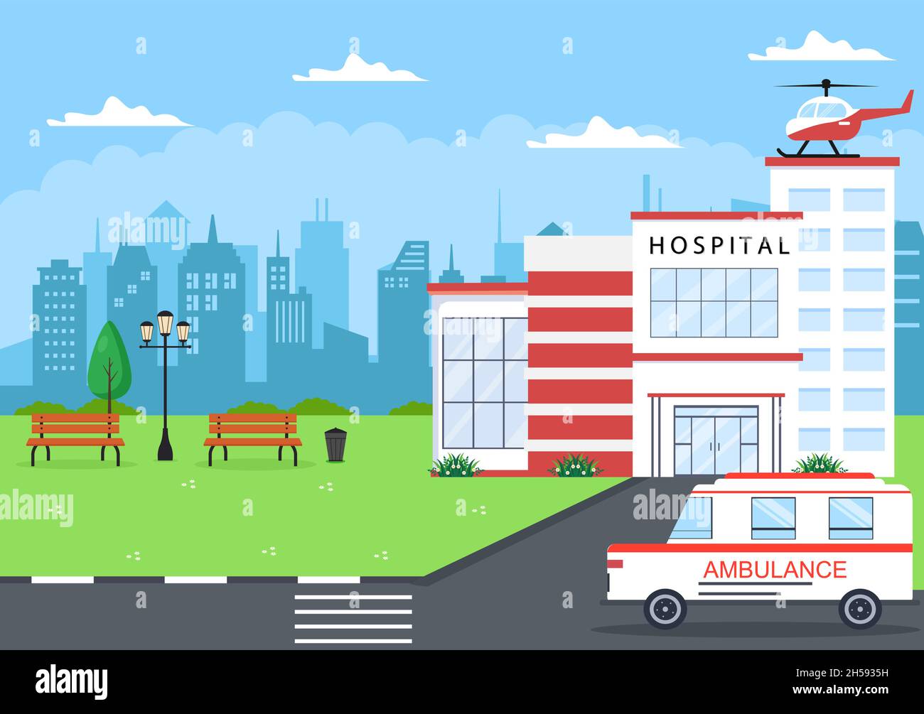 Hospital Building for Healthcare Cartoon Background Vector Illustration  with, Ambulance Car, Doctor, Patient, Nurses and Medical Clinic Exterior  Stock Vector Image & Art - Alamy