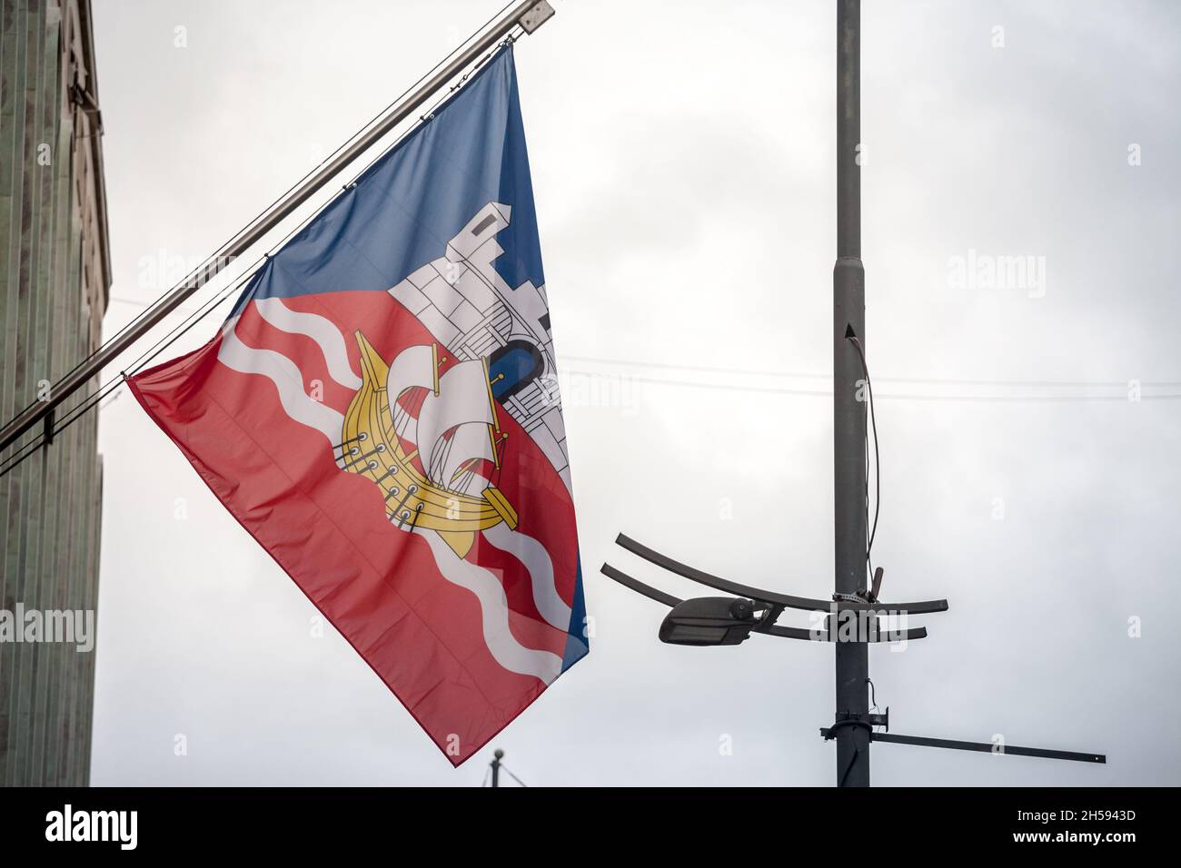 Picture of the Belgrade coat of arms on their official flag. Belgrade is the capital of the southeast European country of Serbia. Stock Photo