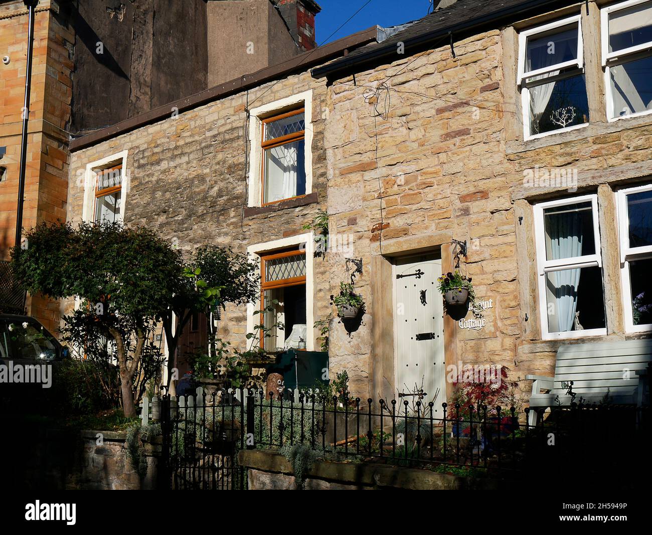 Sandstone Cottages on Mill Street in Padiham Lancashire housed hand