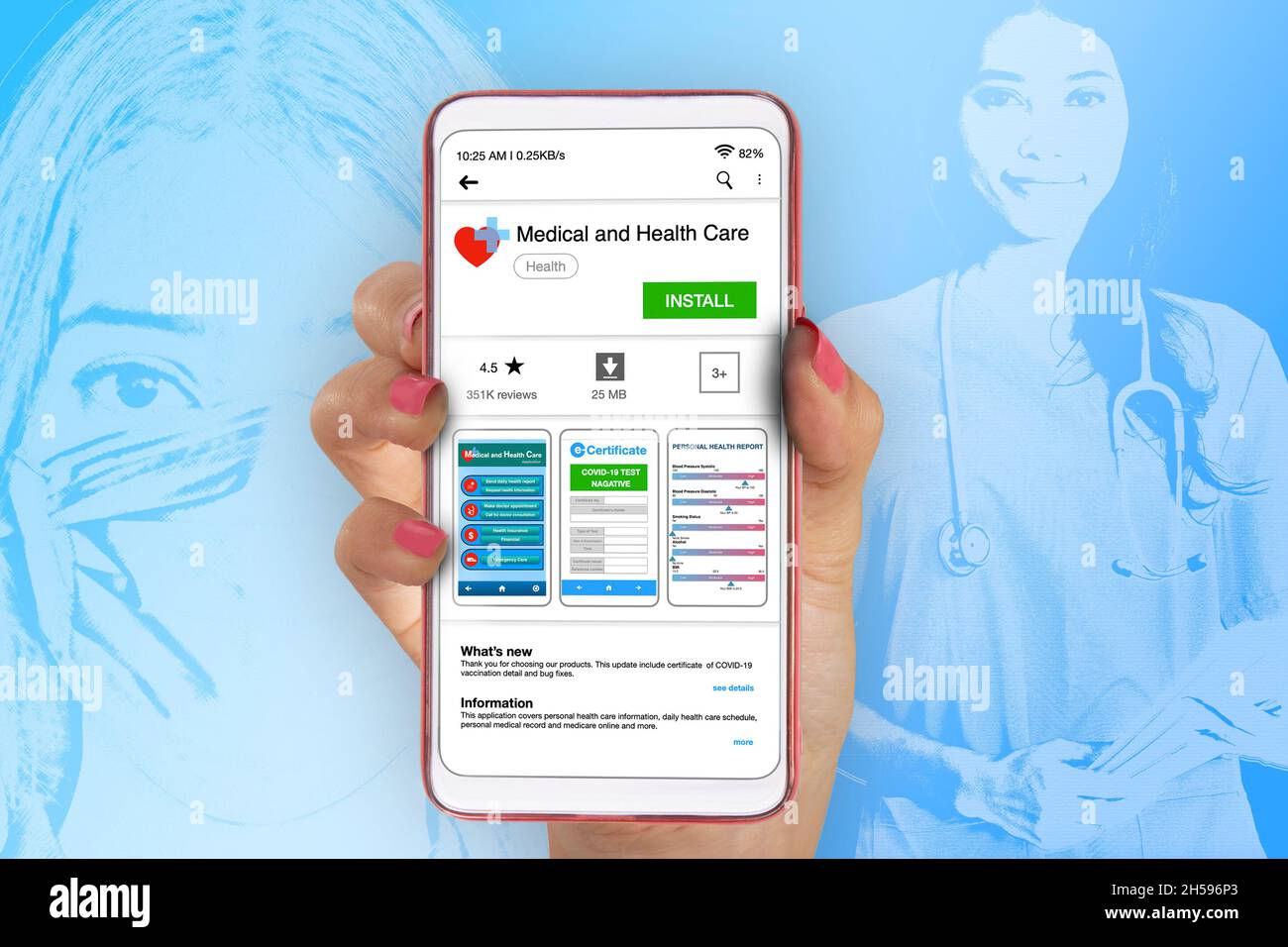 Hand holding smartphone showing mobile health and medical application