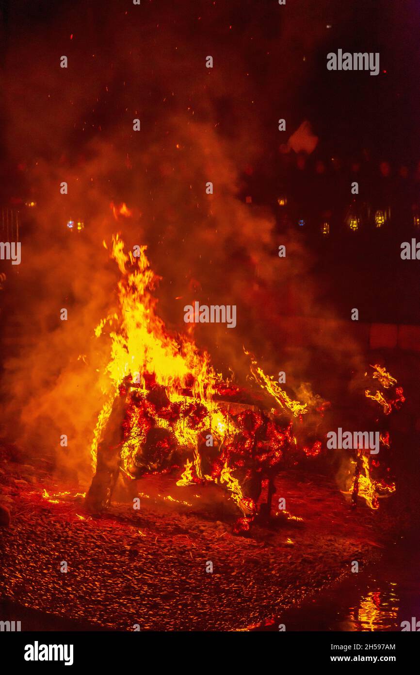 Burning Of The Traditional Straw Goat Kekripukki At The Kekri Feaston burning-of-the-traditional-straw-goat-kekripukki-at-the-kekri-feaston