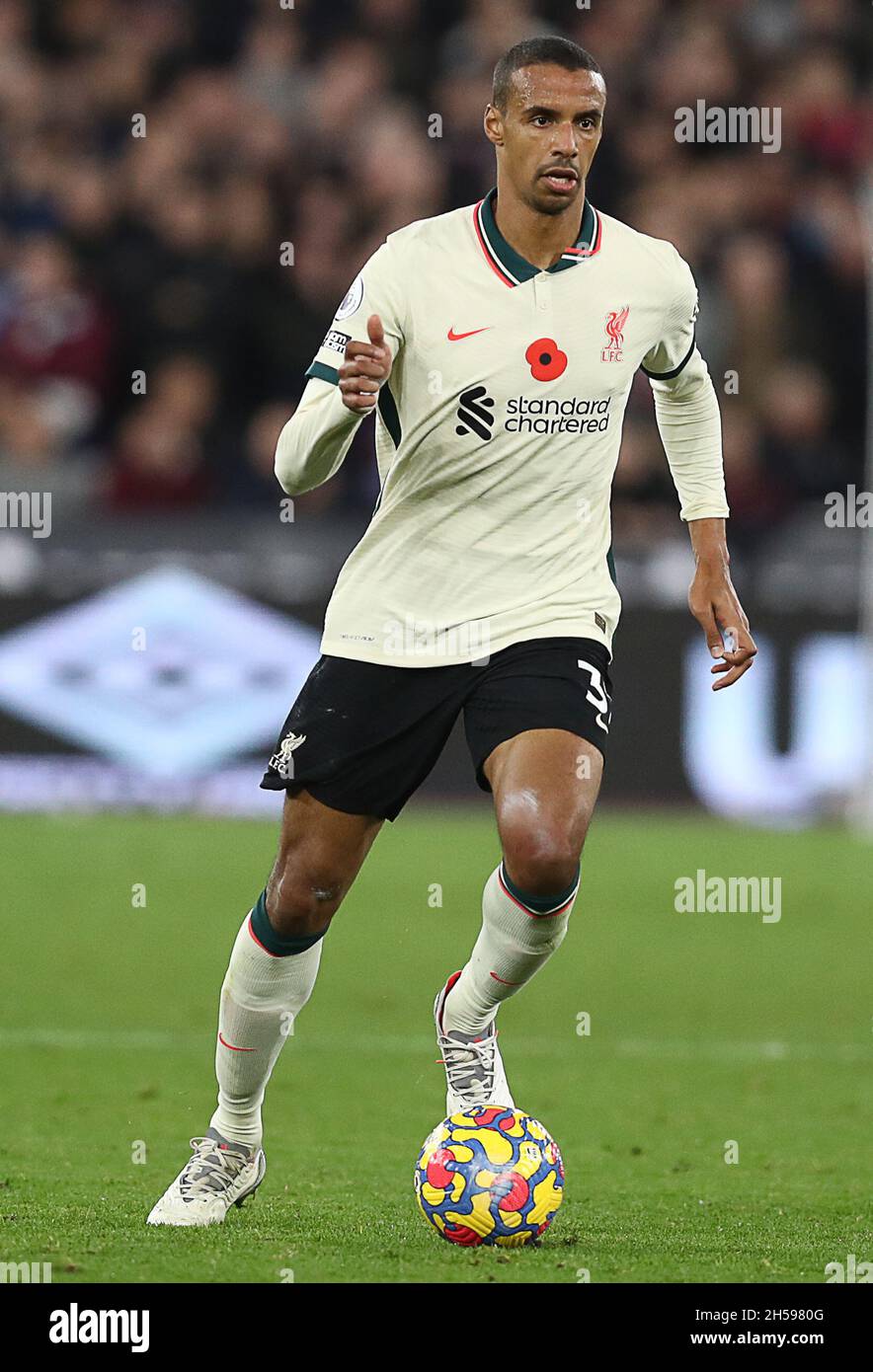 London, England, 7th November 2021. Joel Matip of Liverpool during the Premier League match at the London Stadium, London. Picture credit should read: Paul Terry / Sportimage Credit: Sportimage/Alamy Live News Stock Photo