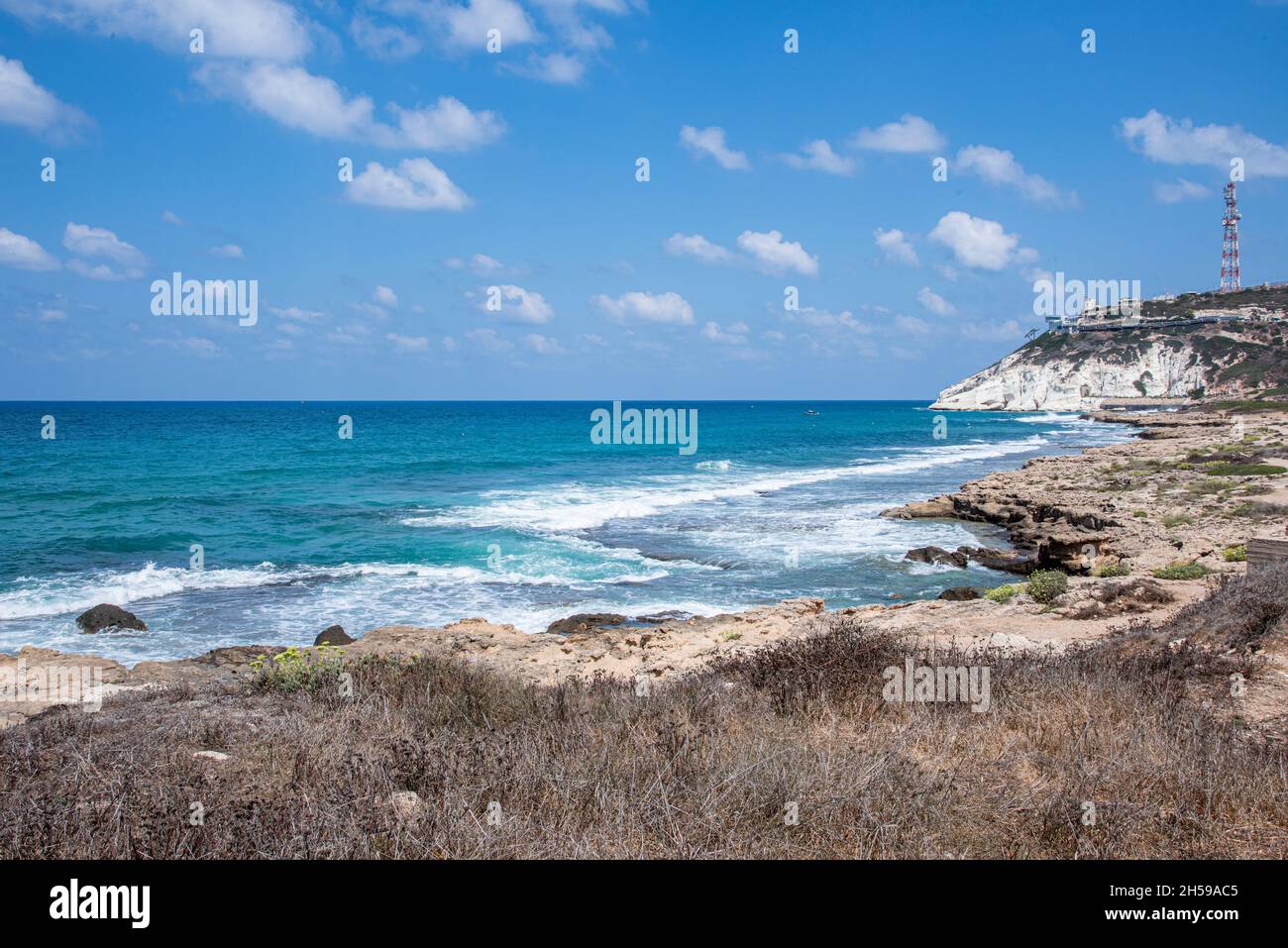 Mediterranean sea, white chalk rocks and some beaches captured from ...