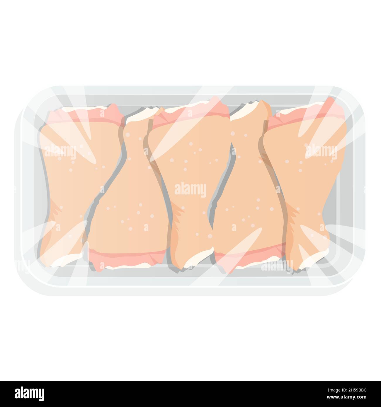 Chicken drumsticks packed in a plastic tray. Vacuum packaging. Vector illustration. Stock Vector