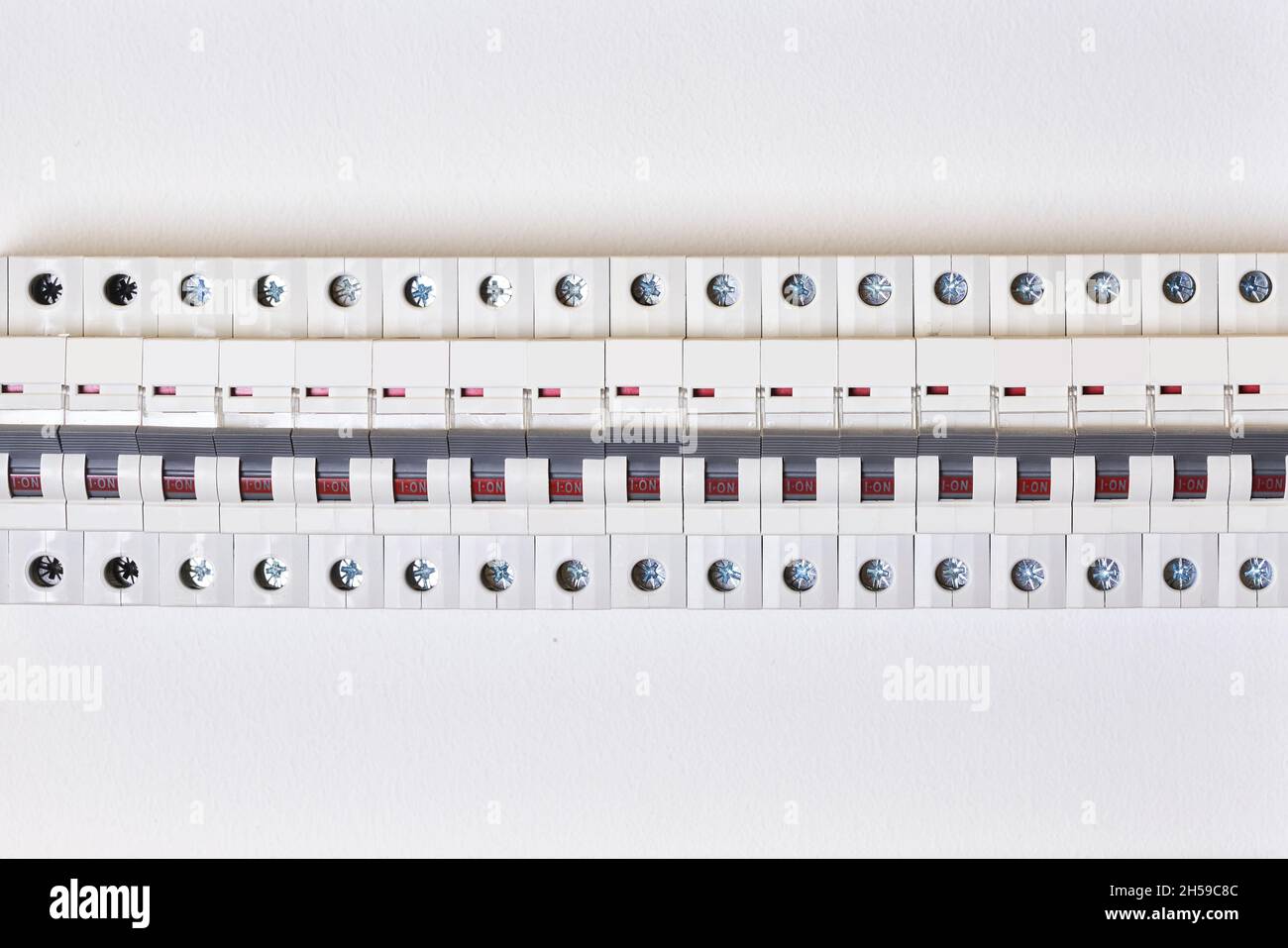 Electrical Circuit Breakers. RCD circuit breaker board with many