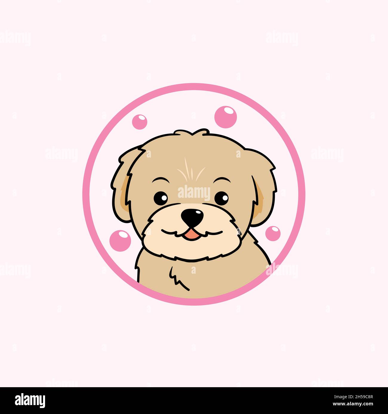 a logo with a warm smiling puppy. Stock Vector