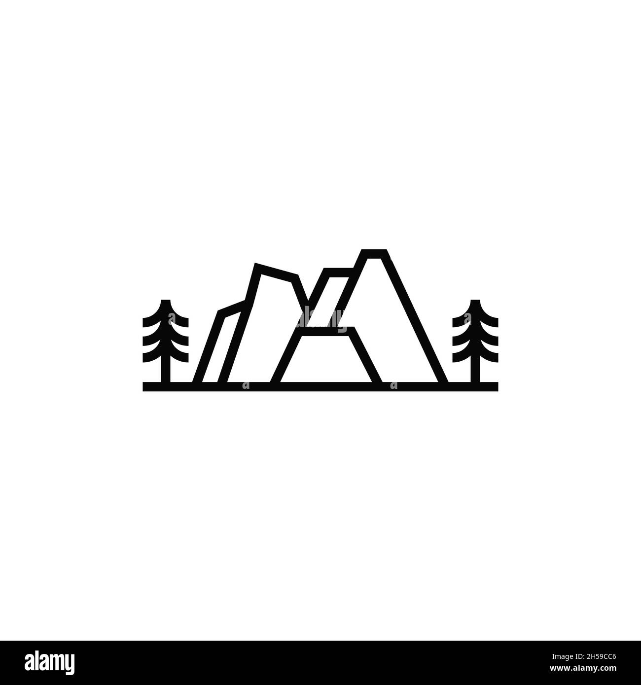 A logo with a mountain shape in a simple line art style. Stock Vector